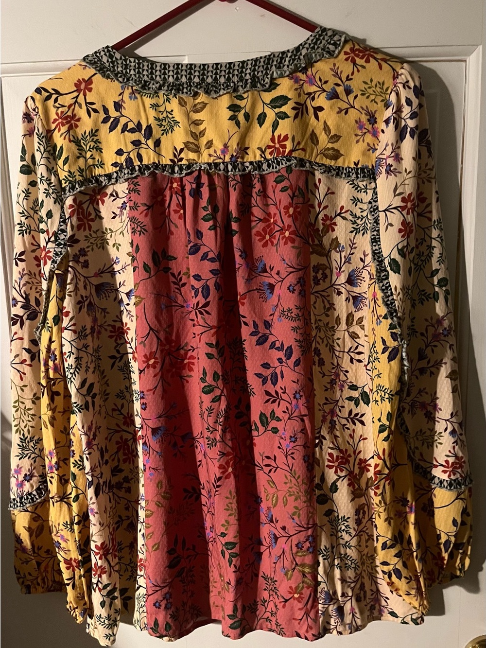 Sundance Patchwork Peasant Blouse W/Floral Print & Puff Sleeves Women’s Size L - Picture 6 of 8